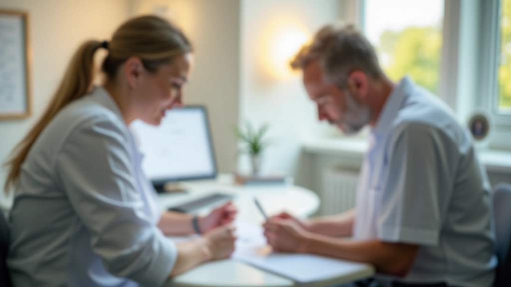 Zahnarzt erklärt Patientin die Behandlungskosten anhand von Dokumenten