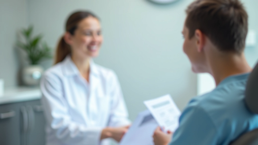 Zahnarzt berät Patientin über Versicherungsoptionen