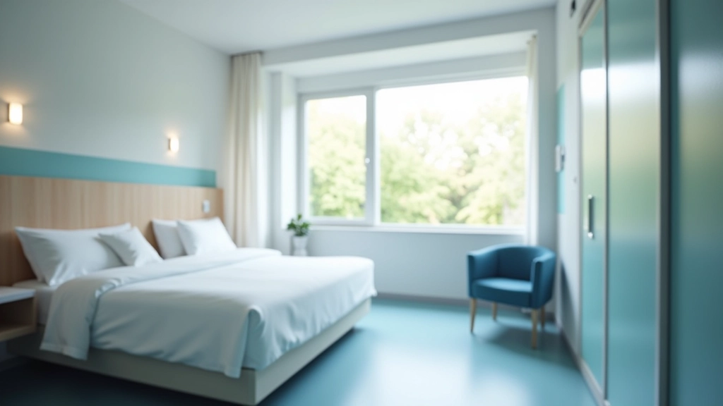 Modernes Krankenhauszimmer mit Einzelbett und Fensterblick