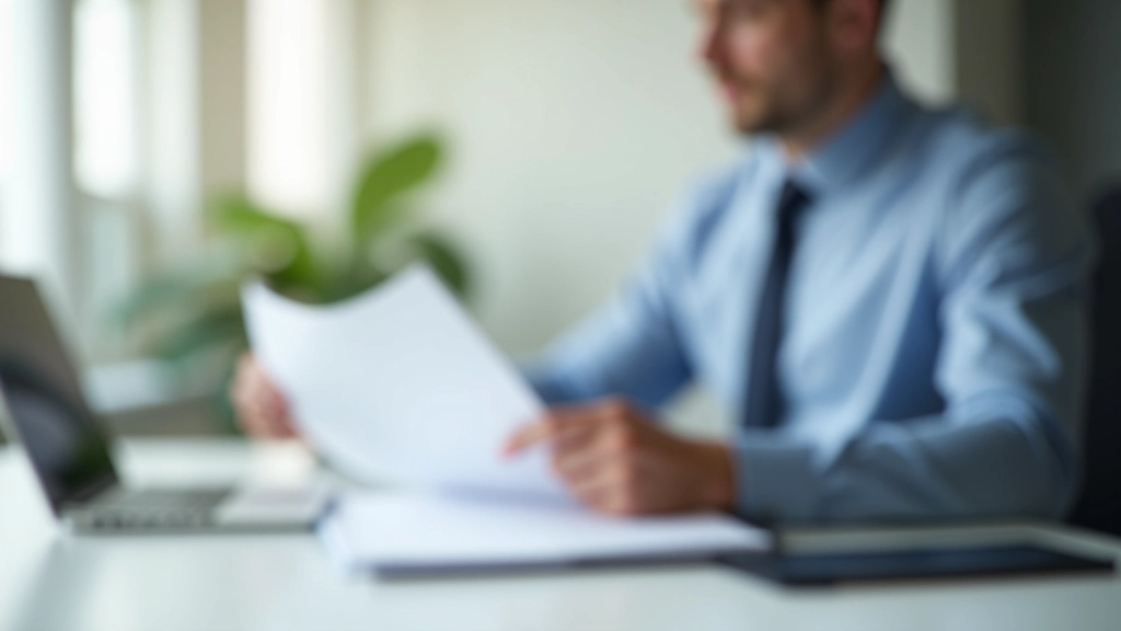 Person vergleicht Versicherungspolicen auf Papier und Tablet, fokussiert bei Recherche, helles Büro
